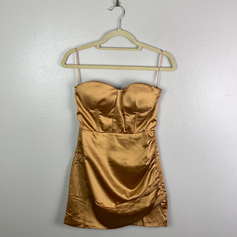 NWT Naked Wardrobe | The Statement Fitted Gold Bronze Strapless Dress S